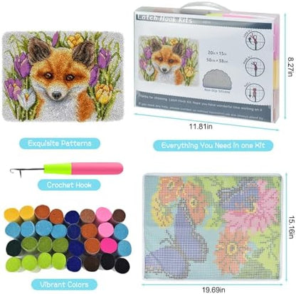Yjunue Latch Hook Rug Kit for Adults DIY Crochet Yarn Kits with Color Printed Canvas Fox Pattern Rug Making Craft Embroidery Tapestry Set Home Decor Festival Gift 20''X14'' - Image 5