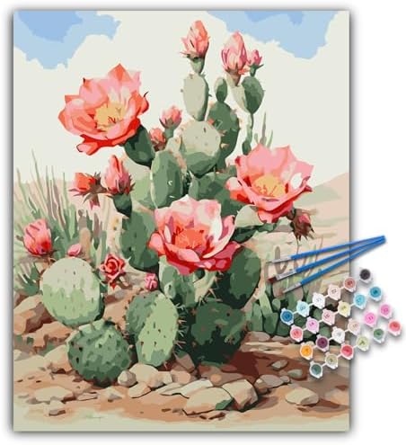 Paint by Numbers Kit for Adults Beginner, Desert Cactus Flowers,16x20 Inch by CamocinDIYKit