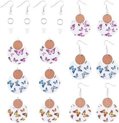 Elecrelive 6 Pairs Butterfly Earring Charms Bohemian Wooden Dangle Earrings Making Kits Painted Insect Pendants Pieces with Jump Rings DIY Craft Jewelry by EEEELECRELIVE