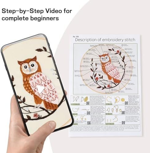 Beginner Owl Embroidery Kit for Adults, Pre-Printed with Video Tutorial - Image 2