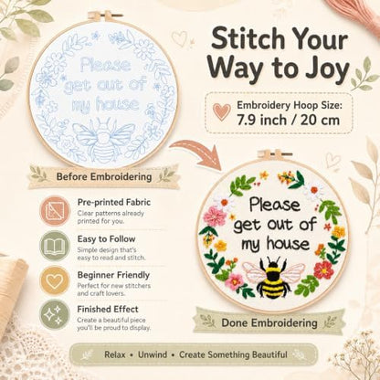 Nuberlic Please Get Out of My House Embroidery Kit, Stitch Craft Set - Image 5