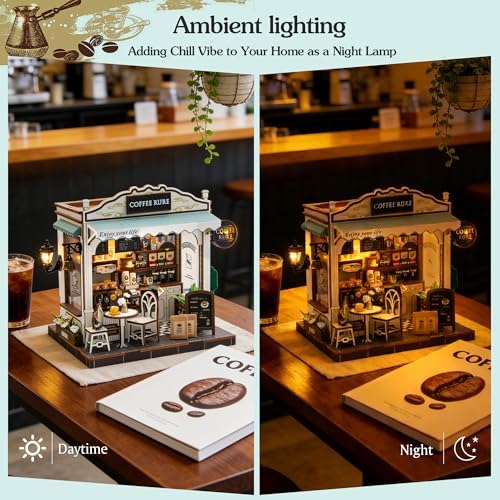 DIY Miniature House Kit, Dollhouse Diorama with LED Lights - Cafe Rure - Image 4