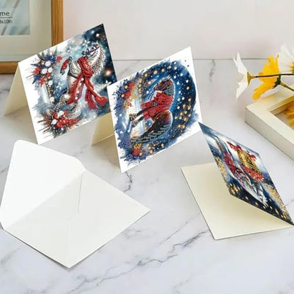 jinglinhh 6pcs Christmas Red Scarf Horse Diamond Art Painting Greeting Cards with Envelopes, DIY Card Making Kits for Adults, Diamond Art Postcards Christmas Cards Craft Gifts - Image 6