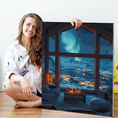 Aurora Paint by Numbers Kit for Adults Beginner, Snowy Mountain Lake Scenery Adult Paint by Number Kits on Canvas Without Frame, Acrylic Painting by Numbers for Home Decor Gift 16” W x 20”L - Image 5
