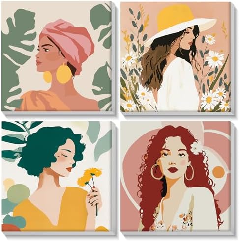 Lxmsja 4 Pack Pastel Goddesses Paint by Numbers Kit for Adults, Easy Framed Paint by Numbers for Adults Beginner, DIY Acrylic Oil Painting Craft Kits for Home Wall Decor 8x8 inch by Lxmsja