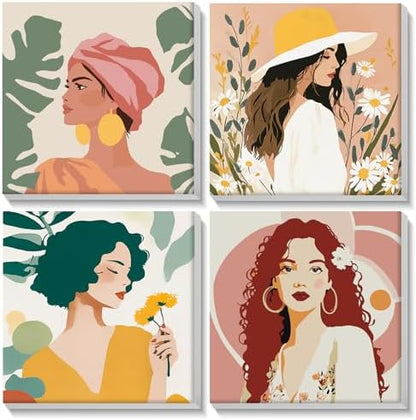Lxmsja 4 Pack Pastel Goddesses Paint by Numbers Kit for Adults, Easy Framed Paint by Numbers for Adults Beginner, DIY Acrylic Oil Painting Craft Kits for Home Wall Decor 8x8 inch by Lxmsja