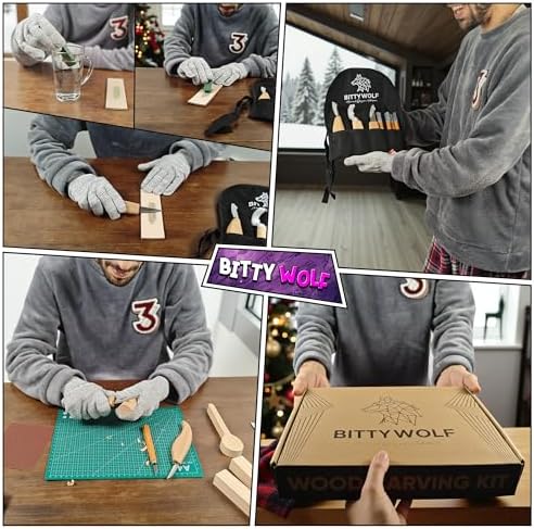 BittyWolf Wood Carving Kit , 24Pcs, Whittling Kit for Beginners, Knife Set with Cut Resistant Gloves, Wooden Blocks, Knife Sharpener and Hand Planer - Image 7