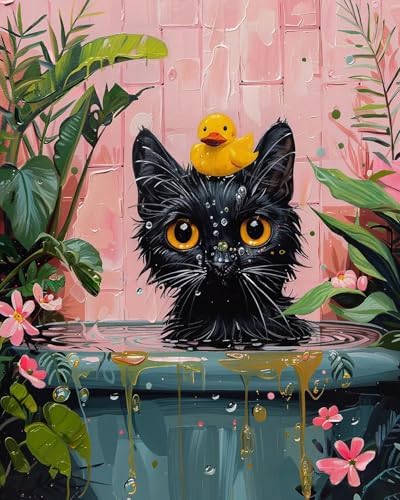 Paint by Numbers Kit for Adults Beginner, Black Cat Adult Paint by Number Kits on Canvas, DIY Easy Acrylic Watercolor Oil Paint by Number for Adults Teens Cute Animal for Home Decor Gift 16x20 Inch by Unknown
