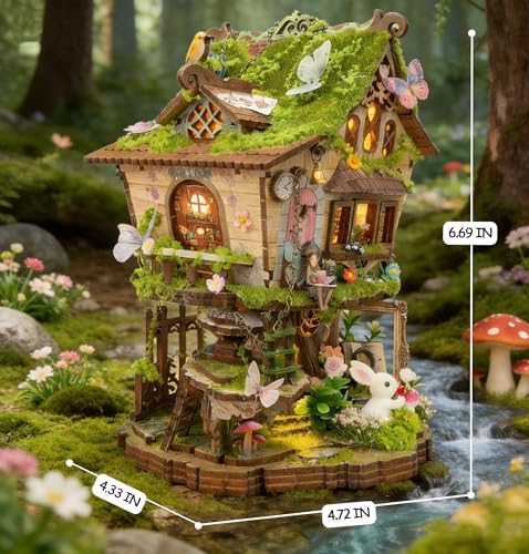 RHZN Miniature House Kit 3D Wooden Puzzles for Adults Book Nook Tree House - Image 3