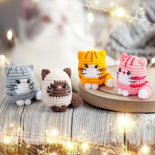 Crochet Kit for Beginners -4 PCS Cat Crochet Kit with Step-by-Step Video Tutorials, Learn to Crochet Kits for Adults, Beginner Crochet Kits for Adults, Animals Cat Crafts Knitting Kit Galentines Gifts - Image 5