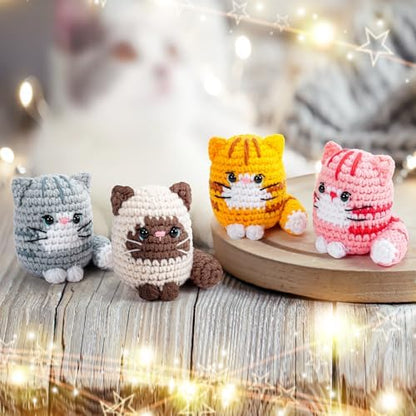 Crochet Kit for Beginners -4 PCS Cat Crochet Kit with Step-by-Step Video Tutorials, Learn to Crochet Kits for Adults, Beginner Crochet Kits for Adults, Animals Cat Crafts Knitting Kit Galentines Gifts - Image 5
