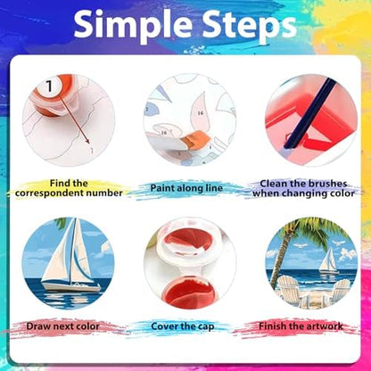 xcemhil Beach Paint by Numbers Kit for Adults, Paint by Number Palm Tree, Seaside Paint by Numbers Kit for Adults Beginner for Gift and Home Wall Decor 16x20 Inch - Image 7