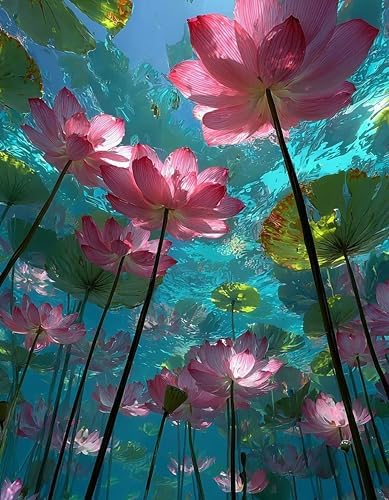 Lotus Flower Paint By Numbers Kit For Adults Beginner, Adult Paint By Number Kits On Canvas Flower Oil Painting Kit For Beginners Adults' Paint-By-Number Kits For Gift Home Wall Decor 16x20 Inch by Cupmod