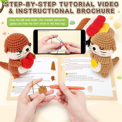 Fortuning's JDS Crochet Kit for Beginners, Otter Couple Crochet Animal Kit - Image 4