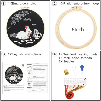 Halloween Embroidery Kits for Beginners Adults, Gothic Rabbit Embroidery DIY Kit, Halloween Cross Stitch Kits Needlepoint Kits for Beginners Adults Woman Gifts, Embroidery Hoop, Thread, Video Tutorial - Image 7