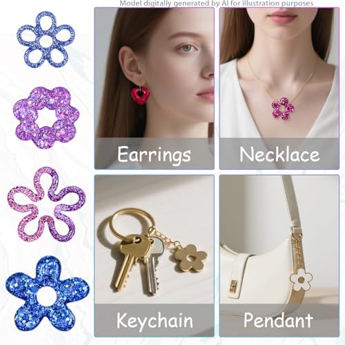 YODOYO Flower Earring Resin Molds, 3pcs Star Heart Pendant Silicone Mold - Image 4
