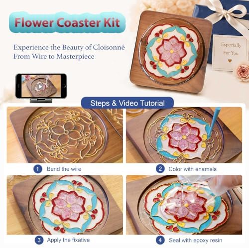 Cloisonne Kit, DIY Coasters Craft, Filigree Enamel Art, Baoxiang Flower - Image 2