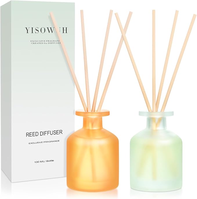 YISOWUH Reed Diffuser - Citrus&Linen 3.38oz (100ml) 2 Pack Essential Oil Reed Diffuser Set with 8 Sticks, Long Lasting Fragrance for Home, Bathroom, Bedroom, Room, Decor