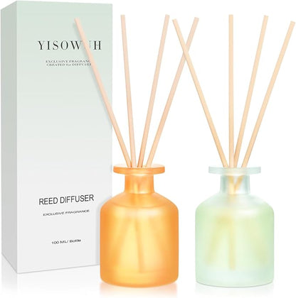 YISOWUH Reed Diffuser - Citrus&Linen 3.38oz (100ml) 2 Pack Essential Oil Reed Diffuser Set with 8 Sticks, Long Lasting Fragrance for Home, Bathroom, Bedroom, Room, Decor