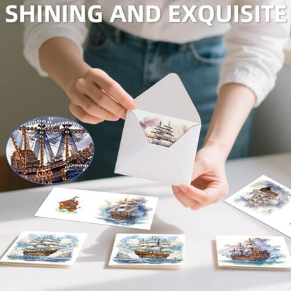 12 Pack Diamond Painting Greeting Cards Kit with Envelopes, 5D DIY Sailing Ship Nautical Ocean Diamond Art Cards, Fathers Day Birthday Cards for Men Him Dad Adults - Image 7