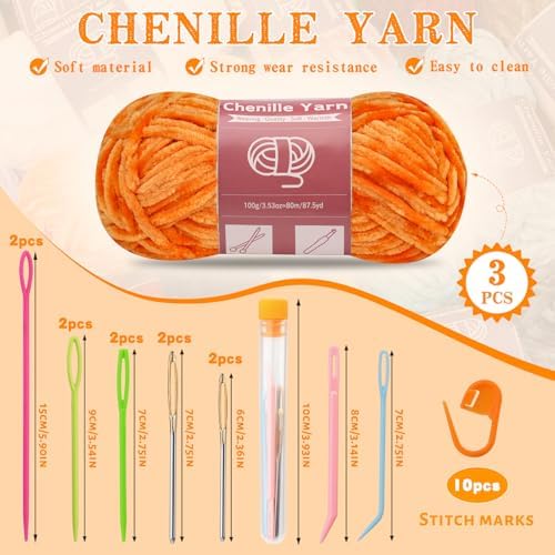 LUNARM Chenille Yarn 3 Pack 3.5oz Chunky Blanket Velvet Yarn 263 Yard - Image 2