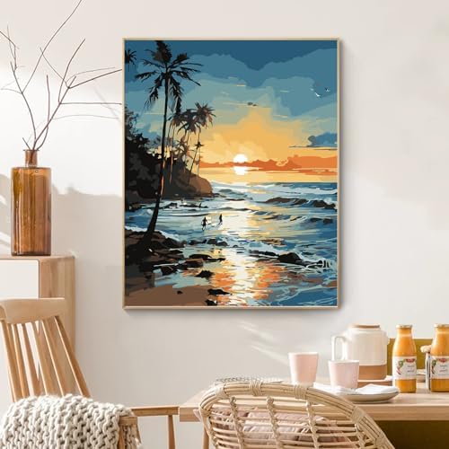 PRASIO Paint by Numbers Kit for Adults Beginner, Beach Paint by Number, DIY Acrylic Adult Paint by Number Kits on Canvas for Home Decor Gift 16x20 Inch - Image 6
