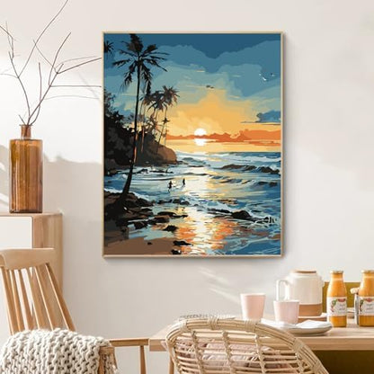 PRASIO Paint by Numbers Kit for Adults Beginner, Beach Paint by Number, DIY Acrylic Adult Paint by Number Kits on Canvas for Home Decor Gift 16x20 Inch - Image 6