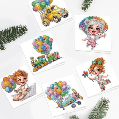 6pcs Diamond Art Painting Kit Greeting Card, Truck Balloon 5D DIY Diamond Handmade Holiday Greeting Card with Envelope, Holiday Gift Congratulation - Image 5