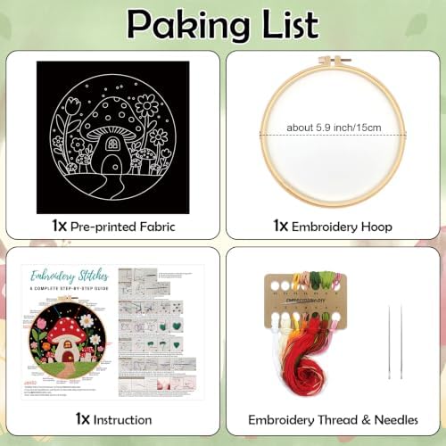 Louise Maelys Embroidery Kit for Beginners, Mushroom House Pattern - Image 4