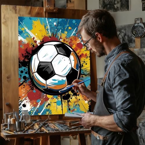 Reivworl Soccer Paint by Numbers Kit for Adults Beginner, 16" Wx20 L Soccer Paint by Number for Adult, Acrylic Painting Kits with Canvas for Gifts and Wall Decor - Image 3