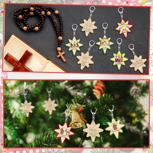 RattanView 24 Pack Star of Bethlehem Nativity Wooden Keychain Craft Kits - Image 5