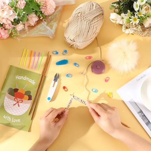 GliCraft Hat Knitting Kit for Beginners with Yarn Needles Pom,Beige - Image 3