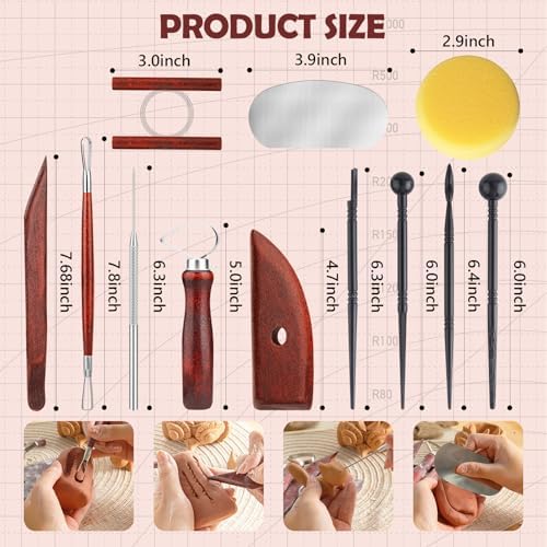 12PCS Pottery Tools Kit, Polymer Clay Tools Set for Sculpting, Air Dry Clay Tools, Ceramic Tools for Carving, Modeling, Molding, Shaping, Dotting, Trimming, Arts Crafts Supplies, Adults, Beginners - Image 6
