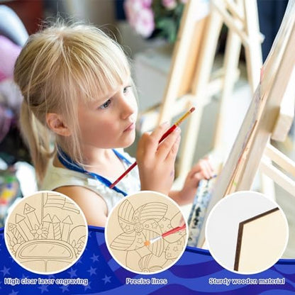 COCHIE 10 Pieces Large 4th of July Unfinished Wood Crafts to Paint for Adults, Bulk Predrilled Wooden Ornaments for Painting, Independence Day Paintable Wood Slices Craft Supplies with Ropes - Image 3
