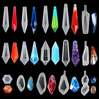 Suhome Crystal Resin Molds,15 PCS Silicone Molds for Resin, Pendulum Resin Pendant Molds for Making Necklace, UV - Image 4