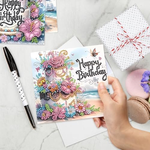 MUNORIAY Diamond Art Birthday Cards: 6 Pack Diamond Painting Greeting Cards Kits for Adults 5D DIY Special Shaped Rhinestone Birthday Folding Greeting Cards Gem Art with Envelopes Blessing Gifts - Image 5