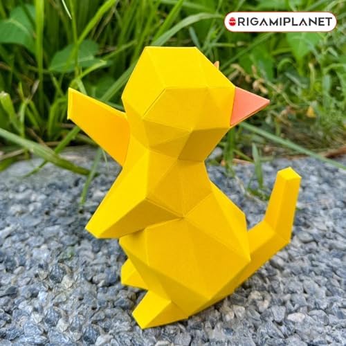 ORIGAMIPLANET 3D Origami Paper Craft Kit, Starpaw Kitten Cute DIY Pre-Cut Animal Papercraft Model for Beginners, Fun Handmade Home Decoration Gift for Adults & Teens-Yellow - Image 3