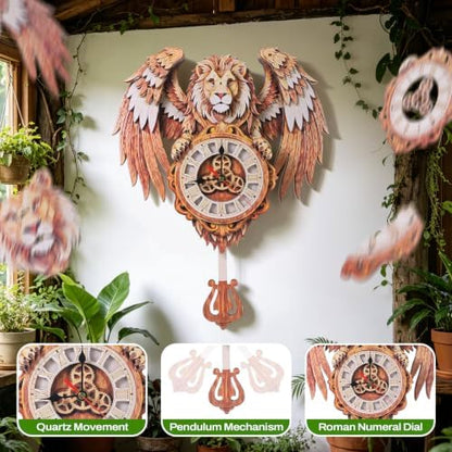 3D Puzzles for Adults Lion Clock Crafts for Adults Wooden Puzzles - Image 2