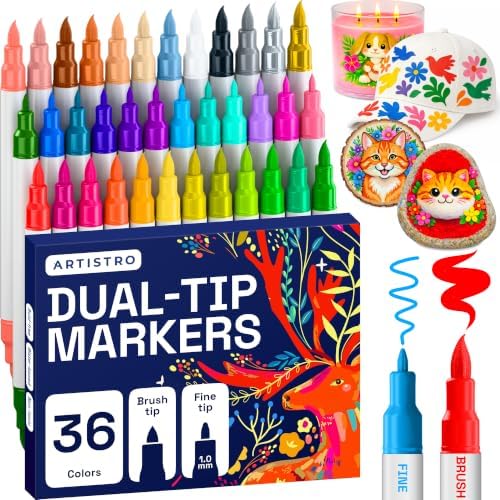 ARTISTRO 36 Mixed Colors Dual-Tip Acrylic Paint Marker Pens for Drawing by ARTISTRO