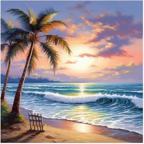 Beach Sunset Stamped Cross Stitch Kits - Tree Counted Cross Stitch Kits for Beginners Adults Needlepoint Cross-Stitch Patterns Dimensions Needlecrafts Embroidery Kits Arts and Crafts 13.7x13.7 Inches by Unknown