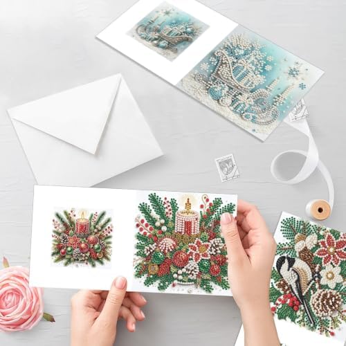 Artiphile DIY Pearl Art Painting Greeting Card Set Crafts Decor 6-Piece Foldable Cards Kit with Envelopes and Tools for Holiday Wishes Adult Crafting Project-Christmas-3 - Image 6