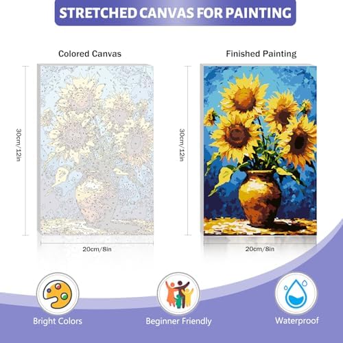 Framed Paint by Numbers Kit for Adults Beginner & Kids Ages 8-12, Sunflower Easy Paint by Numbers without Easel, Flowers Vase Acrylic Adult Painting by Number Kits on Canvas for Decor Gift 8 x 12 Inch - Image 4