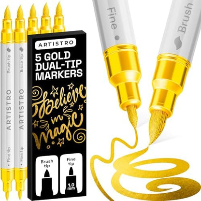 ARTISTRO 5 Gold Dual-Tip Acrylic Paint Marker Pens for Drawing by ARTISTRO