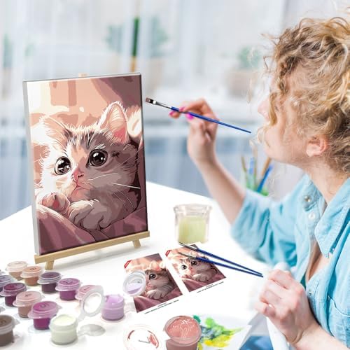 ATDMS Cat Paint by Numbers Kit for Adults with Frame, 8x12 Inch - Image 4