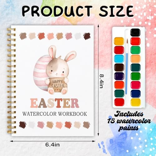 Easter Bunny and Egg Watercolor Workbook, Water Coloring Book, 12 Patterns, Spring Easter Watercolor Kit for Beginners, Relaxing DIY Gift for Adults, Women and Family - Image 2