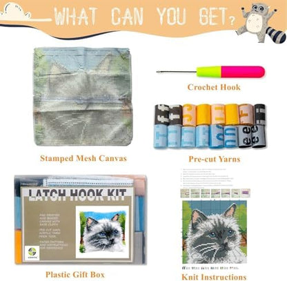 Ragdoll Cat Latch Hook Kits for Adults Beginners, Pre-Printed 17“ X 17" - Image 2