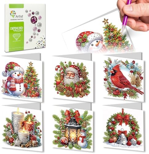 6Pcs Christmas Greeting Card DIY Diamond Art Painting Greeting Cards Special Shaped Diamond Blessing Folding Card Kit Arts Crafts for Birthday Festival-Elements by BAYUNOESparkDiamondCraft