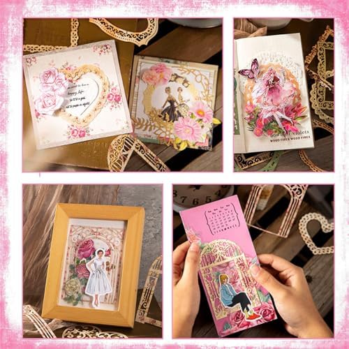 Anvin 30 Pcs Scrapbook Lace Paper Vintage Background Paper Cutouts, Frames, Flowers Heart Hollow Decorative Paper for Scrapbooking, Junk Journal, Art Journaling, Card Making, Planner, DIY - Image 7