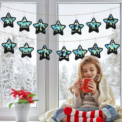 CJiangpo 24 Sets Christmas Nativity Suncatcher Paper Craft Kits, DIY Stained Glass Effect Window Ornament Rainbow Tissue Paper Art Craft for Kid Classroom Activities Christian Religious Party Decor - Image 5