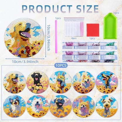 EWJRNSF 10 PCS Dog Diamond Art Coasters DIY Kit with Holder for Adults - Image 2